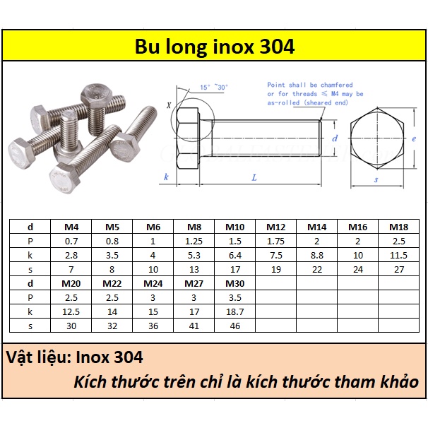 Bulong inox 304 M6