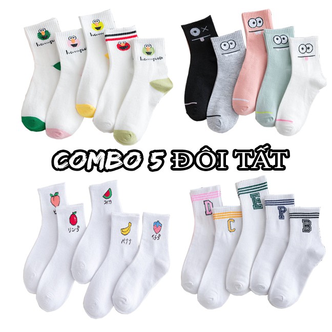 [GIÁ RẺ] COMBO 5 Đôi Tất Vớ Cổ Cao In Họa Tiết Dễ Thương Phong Cách Nhật Bản Cho Nữ - Nhiều Mẫu