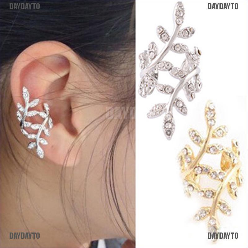 Khuyên Kẹp Vành Tai Hình Chiếc Lá Đính Pha Lê Phong Cách Punk Rock Cổ Điển Dành Cho Nữ