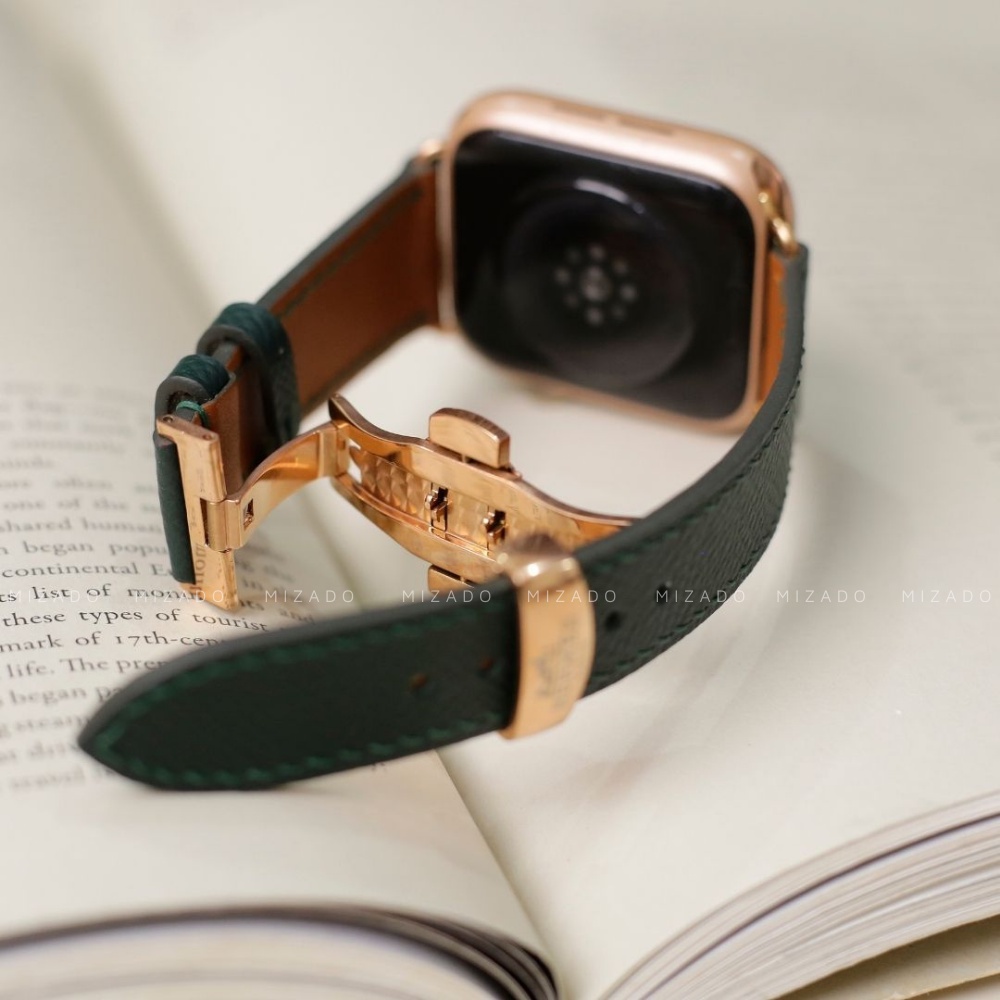 Dây da thủ công Epsom Xanh Rêu dành cho Apple Watch, đồng hồ thông minh, đồng hồ cơ MIZADO