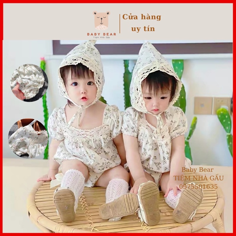 (Tặng Mũ Bèo) Body đũi hoa tiểu thư kèm mũ bèo tiểu thư xinh xắn cho bé 0-2 tuổi hàng cao cấp