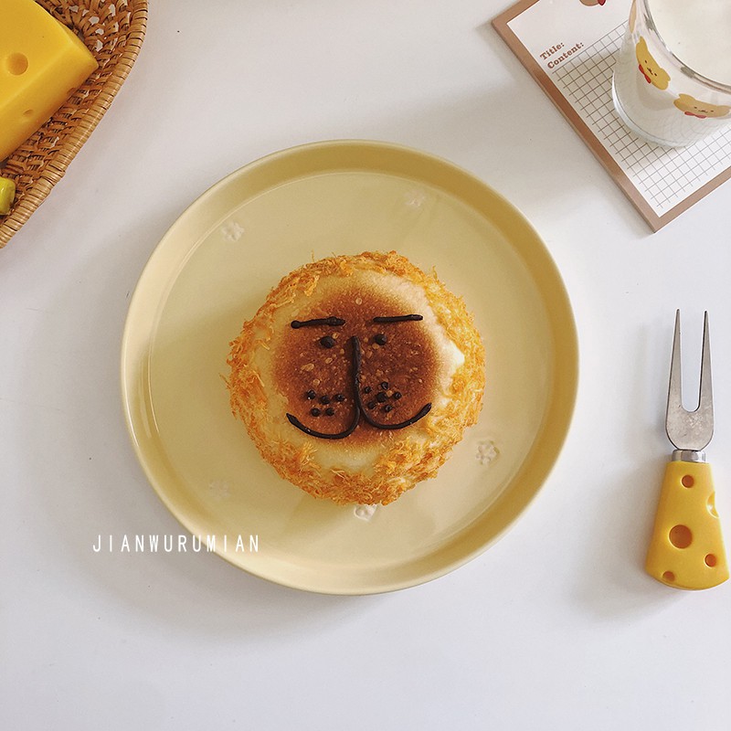 Đĩa ăn tối đĩa gốm sứ tráng men hoạt hình vẽ tay #littlechick