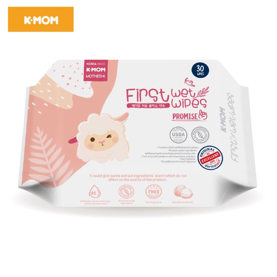 Khăn ướt cho bé cao cấp Kmom Hàn Quốc First Wet Wipes (30 tờ)