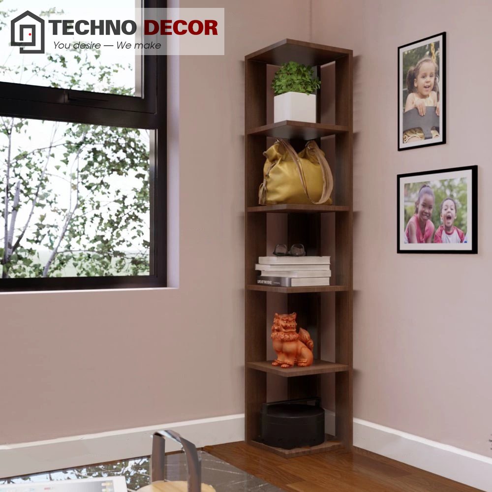 Kệ Góc Tường, Kệ Đựng Đồ Đa Năng 5 Tầng Trang Trí Phòng Khách Gỗ MDF Technodecor Giá Sách Đứng Dễ Dàng Tháo Lắp GS0015