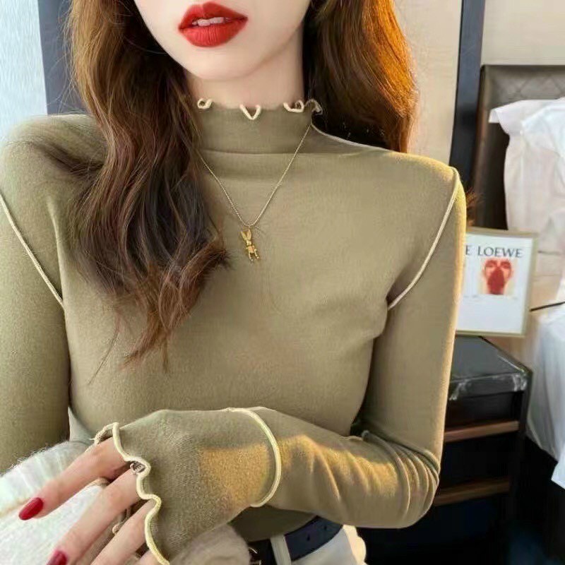 Áo giữ nhiệt nữ cổ và tay viền bèo , chất liệu co dãn, giữ ấm mùa đông