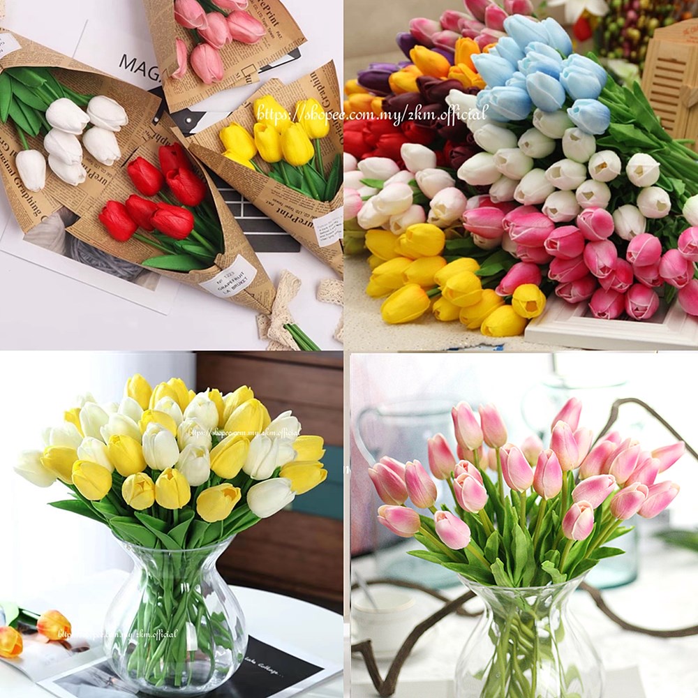 1 Bó Hoa Tulip Nhân Tạo Nhiều Màu Cho Trang Trí