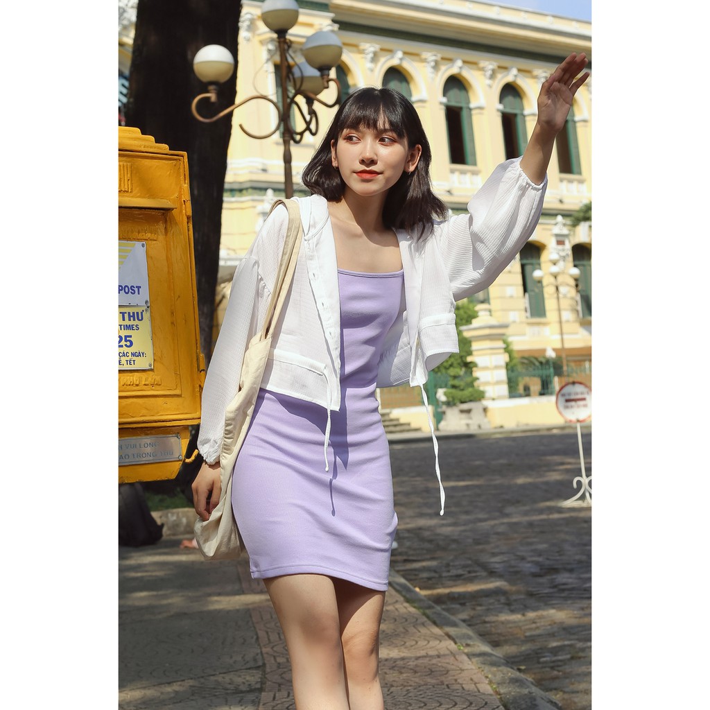Áo khoác cardigan dài tay thời trang GAGO self-tie waist long sleeve màu trắng GA3363