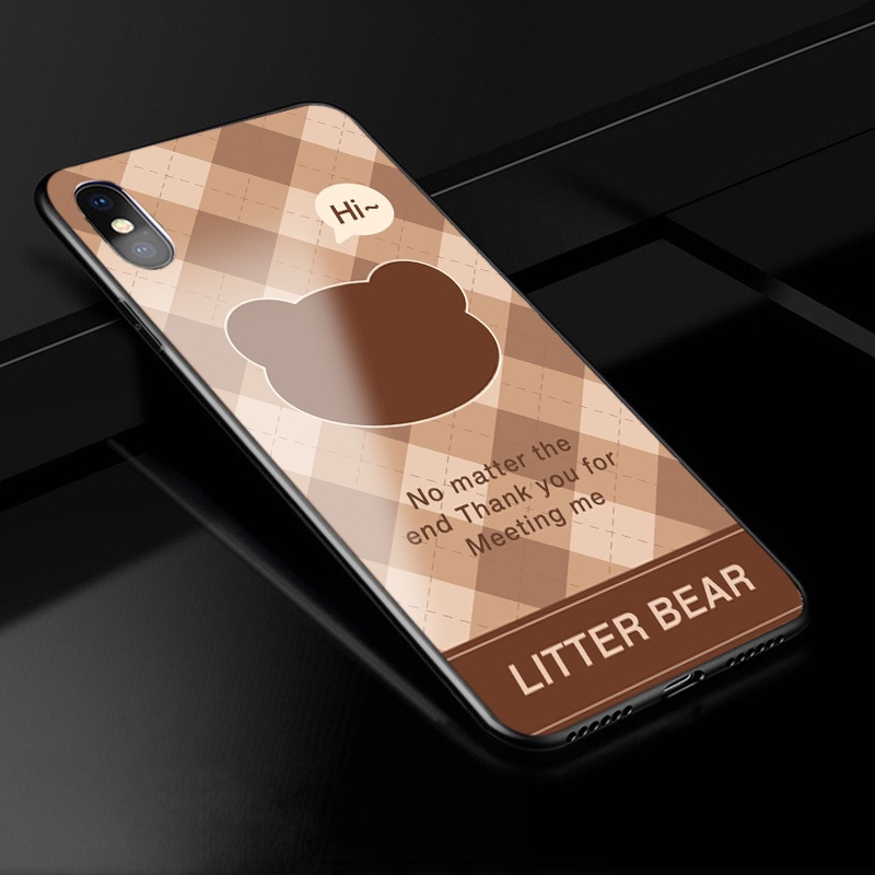 Ốp lưng kính Little Cute Bear ốp lưng iphone đủ mã từ 6s 6plus 7 plus 8plus x xsmax 11 12 13 pro promax
