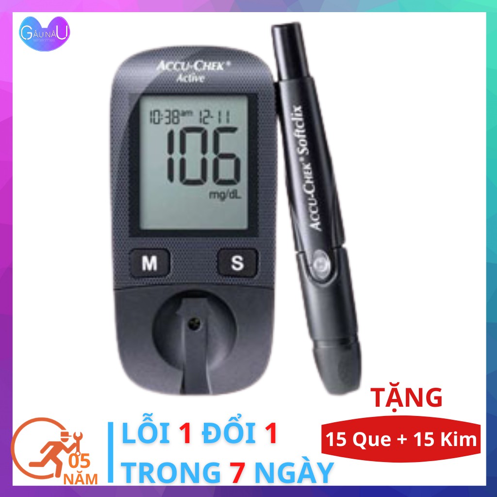 [CHÍNH HÃNG] Máy ĐO ĐƯỜNG HUYẾT Accu Chek Active Tặng Thêm 15 Que Thử+15 Kim Lấy Máu,Máy Đo Tiểu Đường Cao Cấp BH 5 Năm