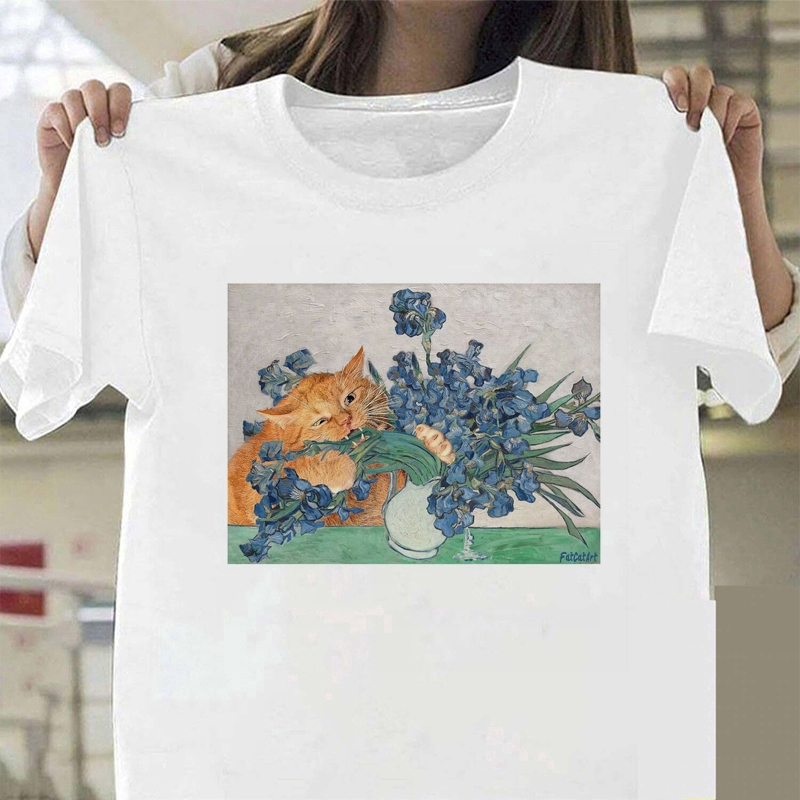 Áo thun nữ tay ngắn họa tiết tranh Van Gogh dễ thương