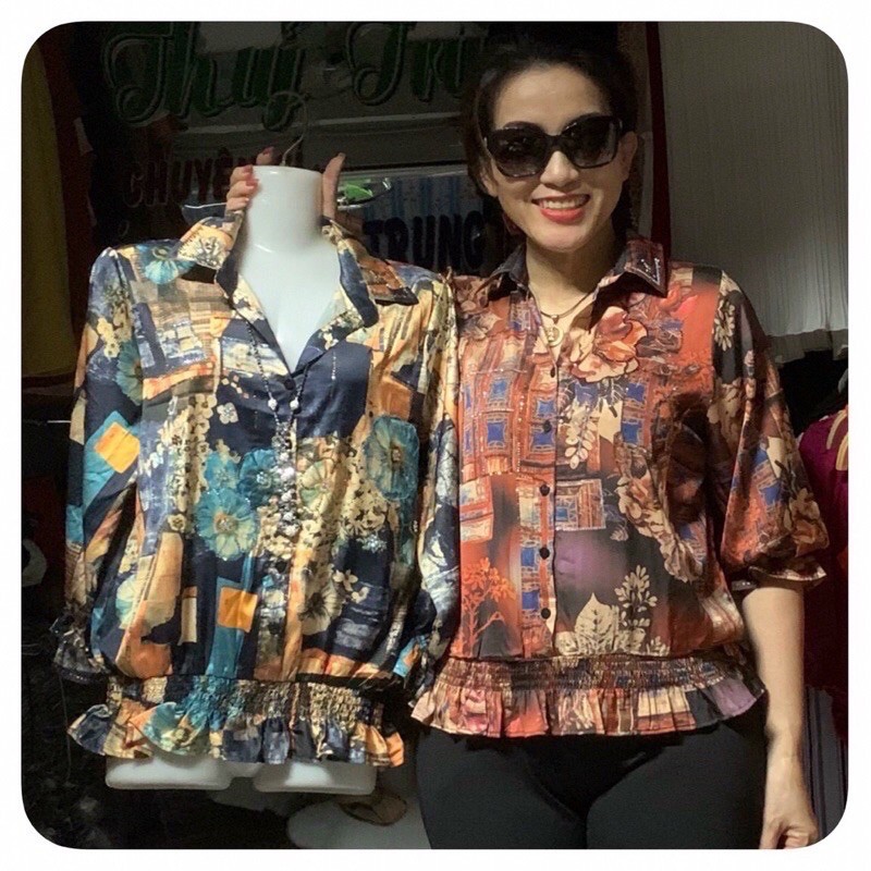 Áo Sơ Mi Lụa Hoa Nữ 50-68kg Hàng Quảng Châu Cao Cấp