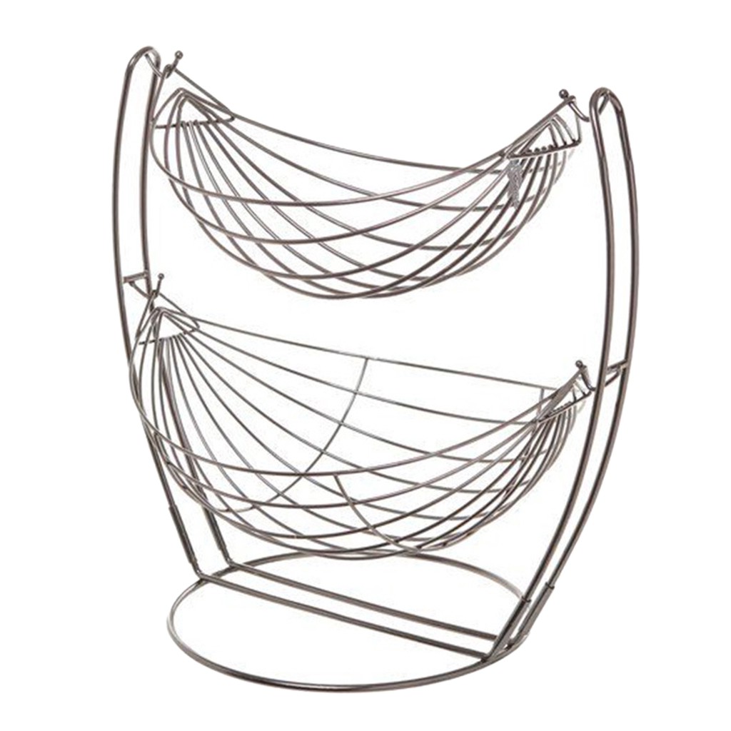Swinging Metal Fruit Vegetable Bowl Basket 2 Tier Rack Storage Stand Holders