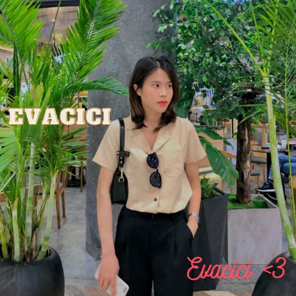 [EVACICI] Áo sơ mi nữ thô đũi viền cổ, áo kiểu nữ cộc tay cổ vest viền chỉ freesize. ( ảnh thật)