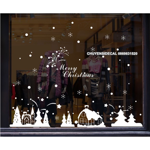 Decal dán tường Noel - Thành Phố nhỏ phủ tuyết pháo trắng
