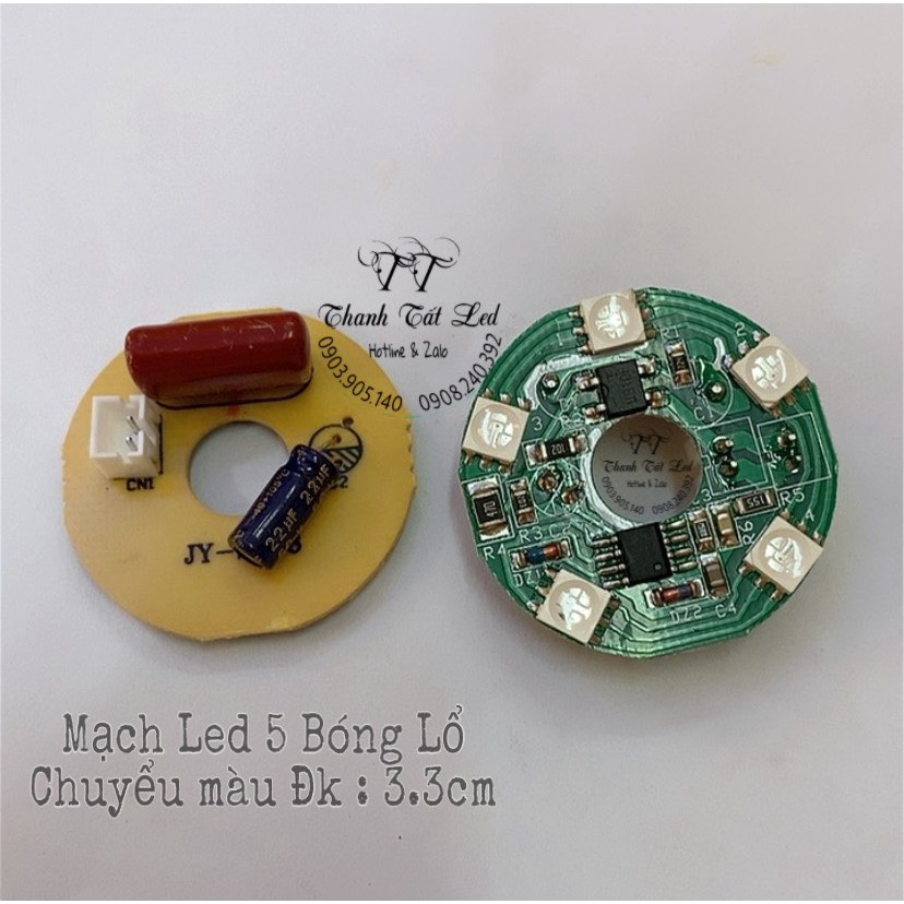 Bo mạch led đổi màu đèn thờ pha lê 1 Cái Bo 5 bóng Lổ  3.3 cm siêu bền siêu sáng - mạch 5b lổ
