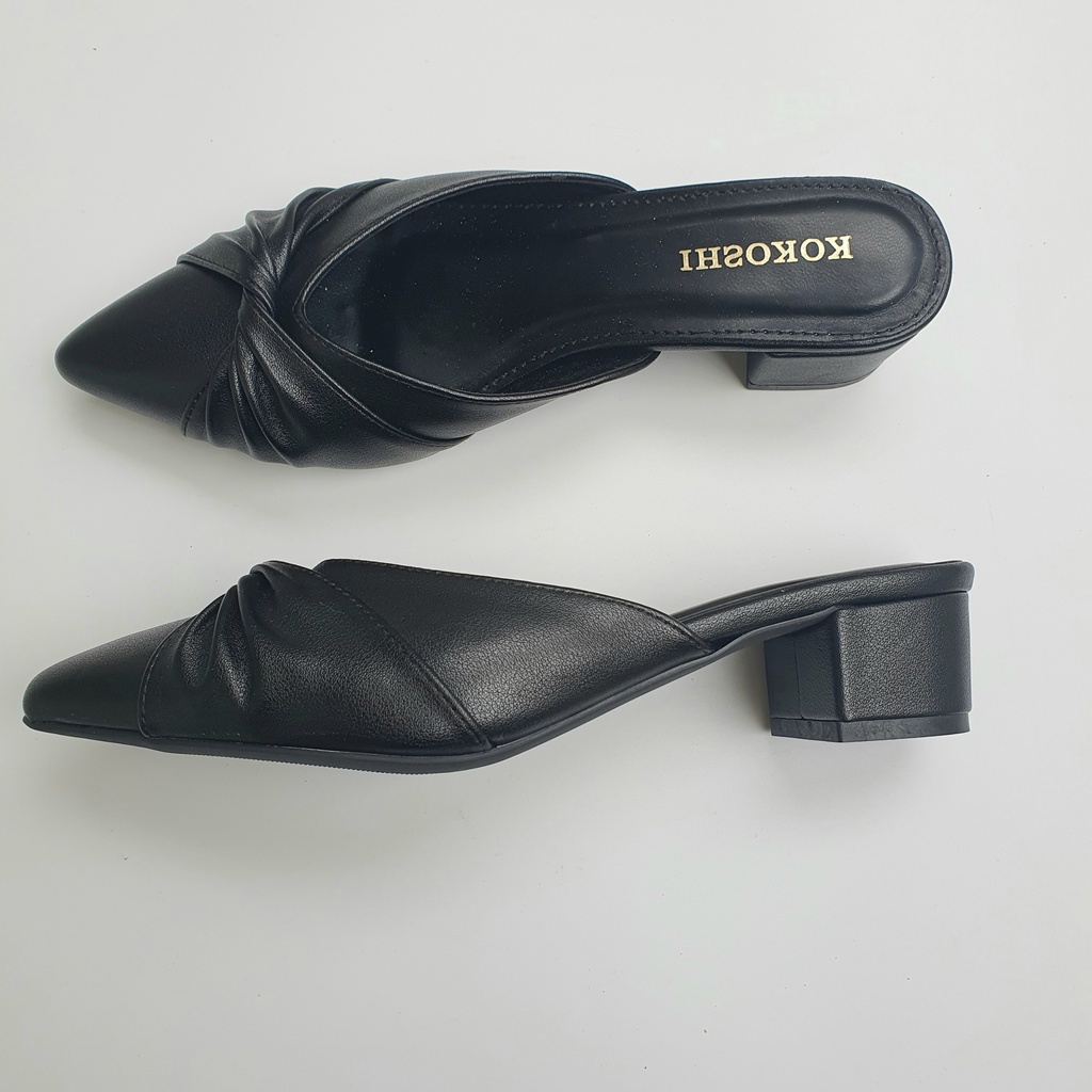 Giày sục nữ cao gót mũi nhọn HT.NeO gót vuông cao 5 phân da mềm phong cách thời trang công sở - 4423