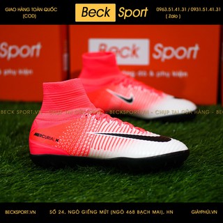 Giày Bóng Đá TQ Trẻ Em MercurialX SuperFly Hồng Trắng Cao Cổ TF