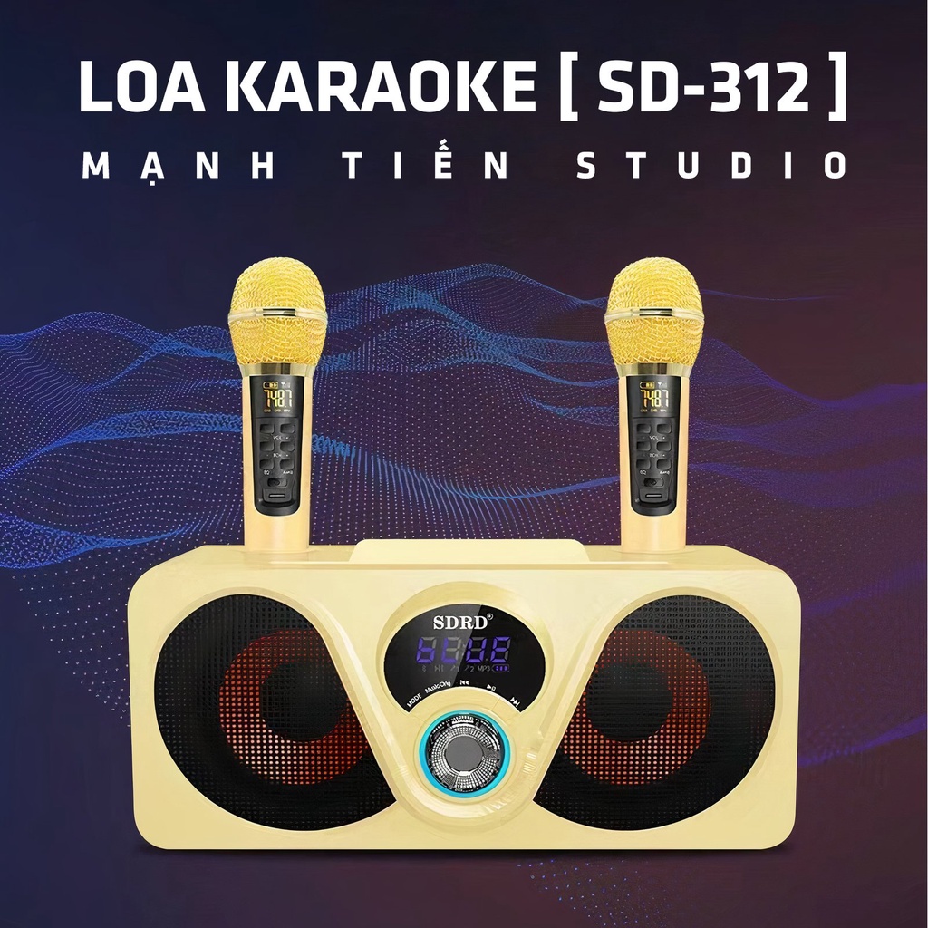 Loa karaoke bluetooth SDRD SD-312 mắt cú mới nhất - Tặng kèm 2 micro không dây có màn hình LCD - Sạc pin micro trên loa