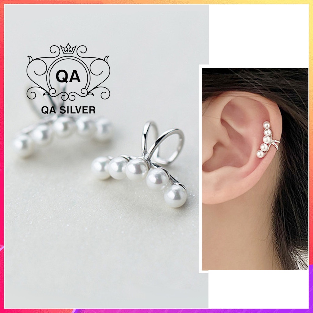 Khuyên tai bạc 925 nữ kẹp vành không cần lỗ ngọc trai giả S925 PEARL QA SILVER Earrings EA220406