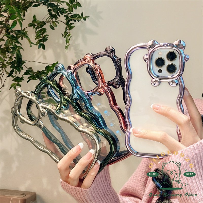 Mới Ốp Điện Thoại TPU Mạ Điện Họa Tiết Quái Vật Nhỏ Xinh Bảo Vệ Ống Kính Máy Ảnh Cho Iphone 14 13 12 11 Pro Max Plus