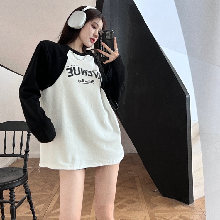 Áo thun SUXI tay dài cổ tròn in họa tiết chữ cái phong cách Hàn Quốc thời trang dành cho nữ