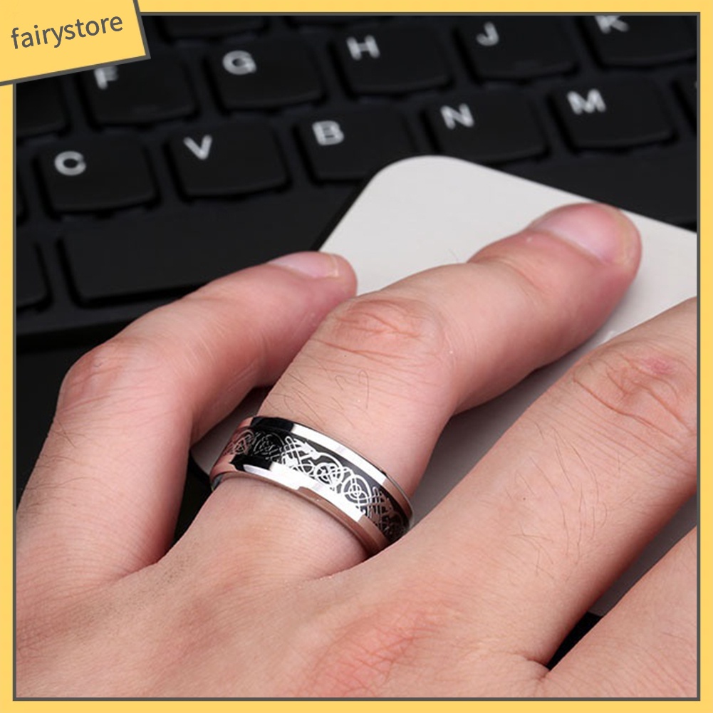 Nhẫn thép titan chặm khắc họa tiết phong cách Châu Âu dành cho nam