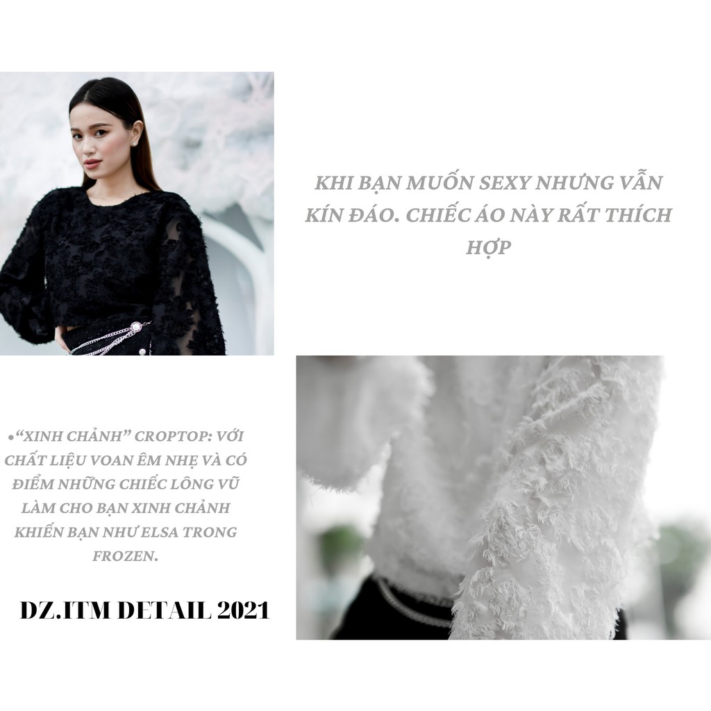 Áo croptop dài tay bông tuyết màu trắng - Xinh Chảnh White Croptop