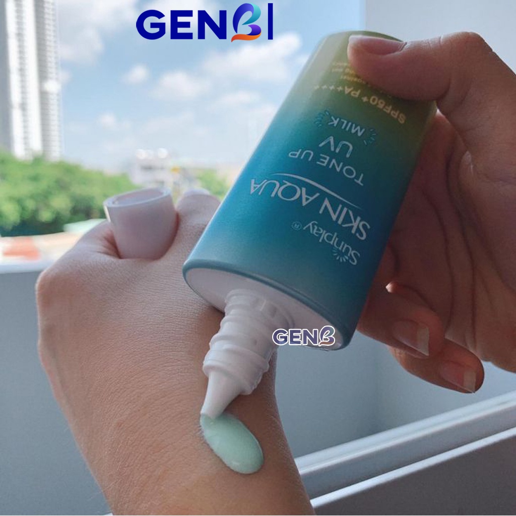 Kem Chống Nắng Da Dầu Mụn/ Hỗn Hợp Skin Aqua Tone Up Milk XANH - Kcn Sunplay Skin Aqua Cho Da Mặt Body Toàn Thân GENB