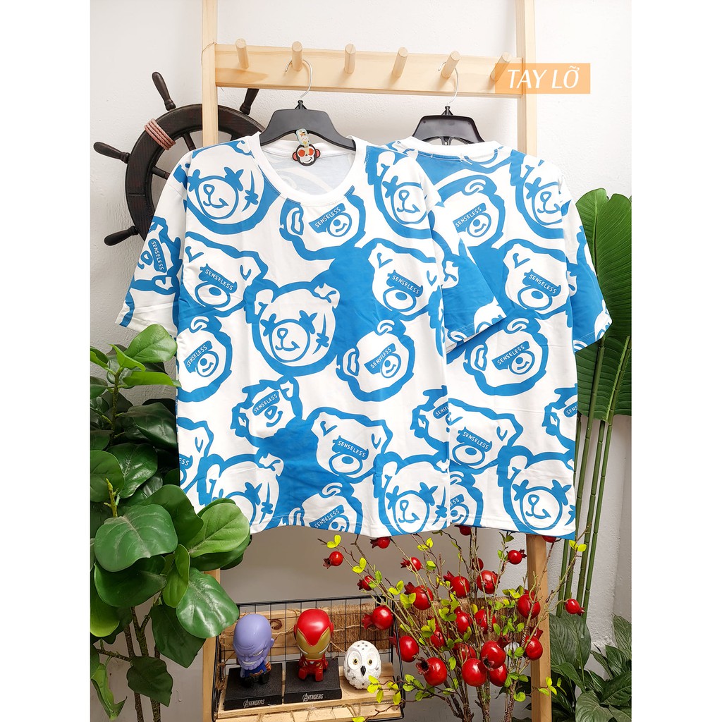 Áo tay lỡ hình con gấu in họa tiết trên áo