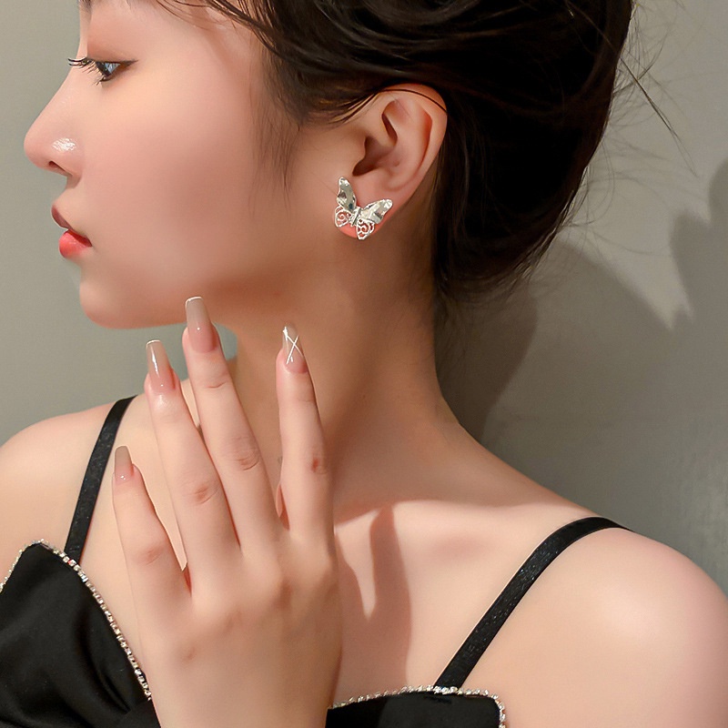 Bông Tai Mạ Bạc 925 Hình Bươm Bướm Sang Trọng Phong Cách Hàn Quốc