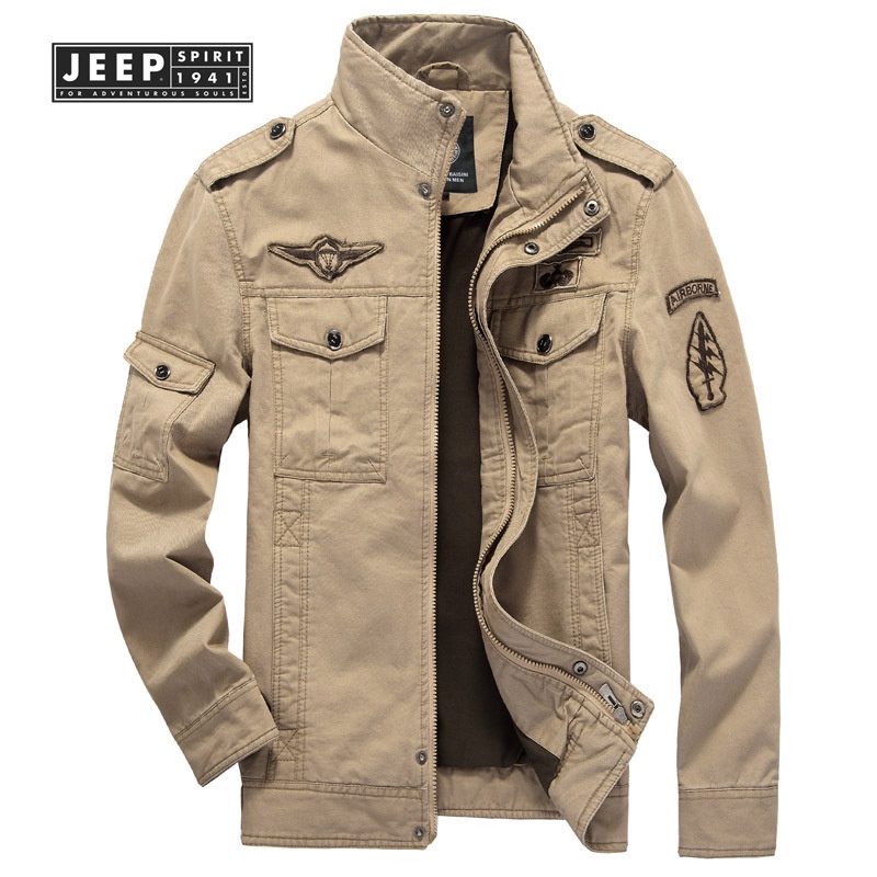 JEEP SPIRIT 1941 ESTD Áo khoác đồng phục mùa thu nam mỏng bông thanh niên thừa cân Xuân Thu ngoài trời Casual Coat Man Workwear