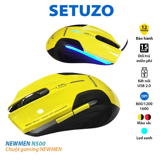 Chuột Gaming Newmen N500 Plus có hai màu vàng và đỏ MODASN-N500