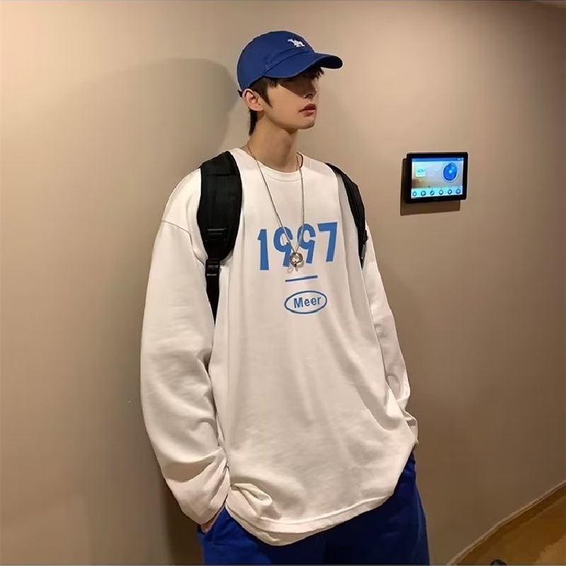 Áo Thun Tay Dài Dáng Rộng In Chữ Phong Cách Nhật Bản Thời Trang Cho Nam Và Nữ size M-5XL