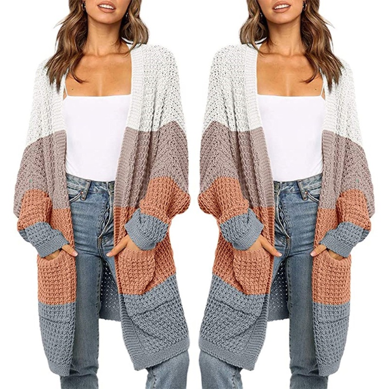 Xiangbao Áo Khoác Cardigan Dệt Kim Dáng Dài Tay Cánh Dơi Mở Phía Trước Màu Khố