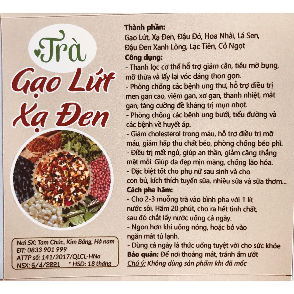 1kg trà gạo lứt xạ đen hạn dùng 18 tháng