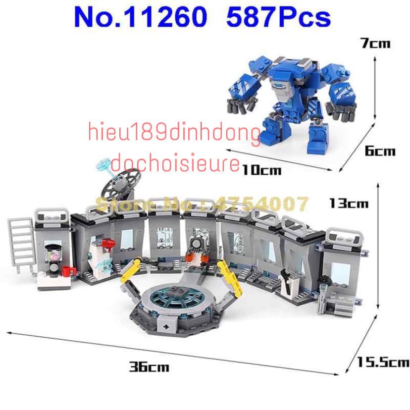 Lắp ráp xếp not Lego siêu anh hùng, Bela 11260 : Phòng Chứa Giáp Của Người sắt Iron Man endgame 560 mảnh