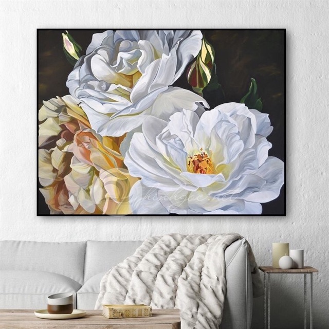 Tranh treo tường tranh CANVAS mẫu hoa hồng trắng kích thước 60*80