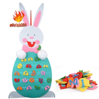 Easter Bunny Decoration DIY Felt Rabbit Set with Detachable Alphabet Easter Eggs Ornaments for Kids Gifts Home Door Wall
