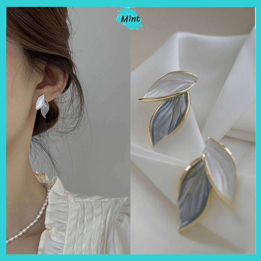 Bông Tai Hình Lá Phối Màu ❤️KHÔNG GÂY DỊ ỨNG❤️ Khuyên Tai Chuôi Bạc S925 Phong Cách Hàn Quốc