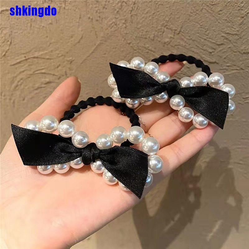 Dây buộc tóc đuôi ngựa đính ngọc trai thời trang Hàn Quốc thanh lịch cho nữ