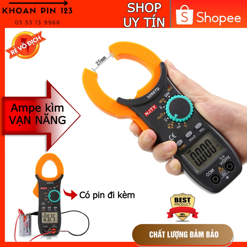 Ampe Kìm Đồng Hồ Vạn Năng NJTY 3266TD Đo Tụ,Tần Số, Nhiệt Độ