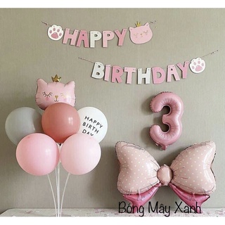 Dây treo chữ Happy Birth Day mèo hồng trang trí sinh nhật