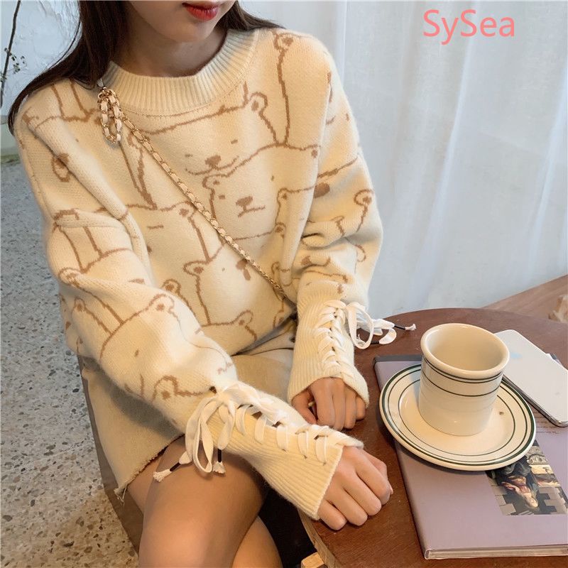 Áo sweater tay dài dáng rộng phong cách Hàn Quốc thời trang mùa đông dành cho nữ
