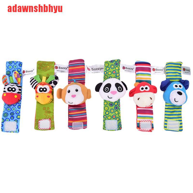 [adawnshbhyu]Sozzy Cute 2-piece Soft Baby Toy Wristband Cartoon Animal Plush BellRing Bell