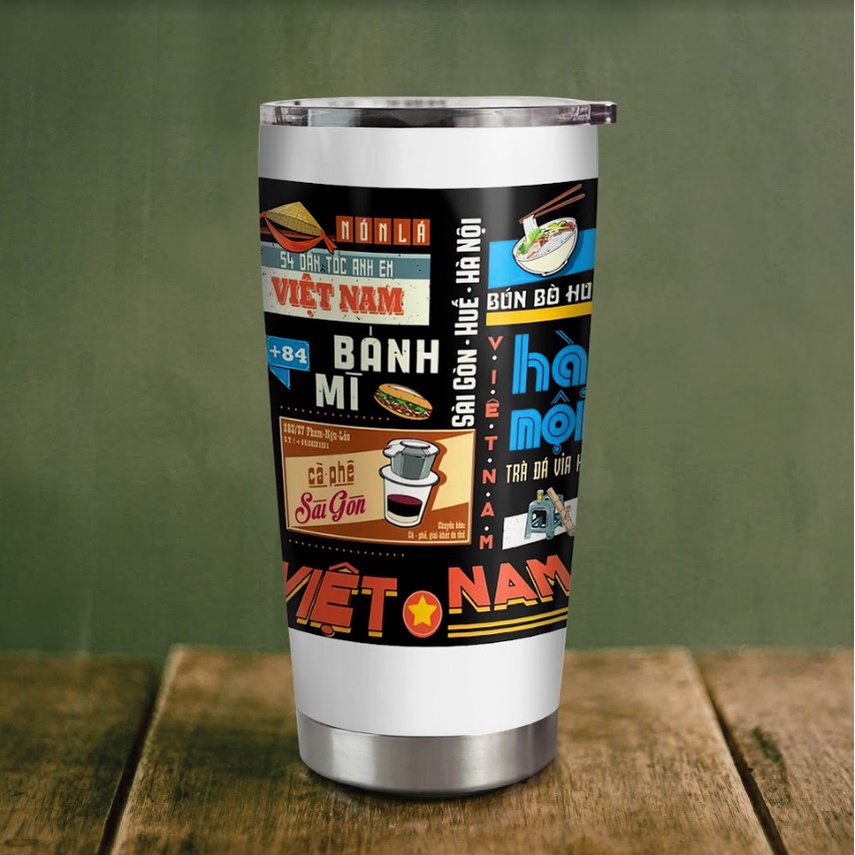 Bình giữ nhiệt 600ml Việt Nam Saigon Hue Hanoi, bình nước, cốc giữ nhiệt inox 304 600ml in tên theo yêu cầu