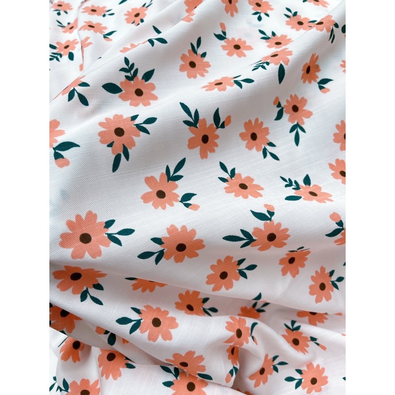 vải đũi lạnh mềm mát may váy,bộ hoa cam lá xanh