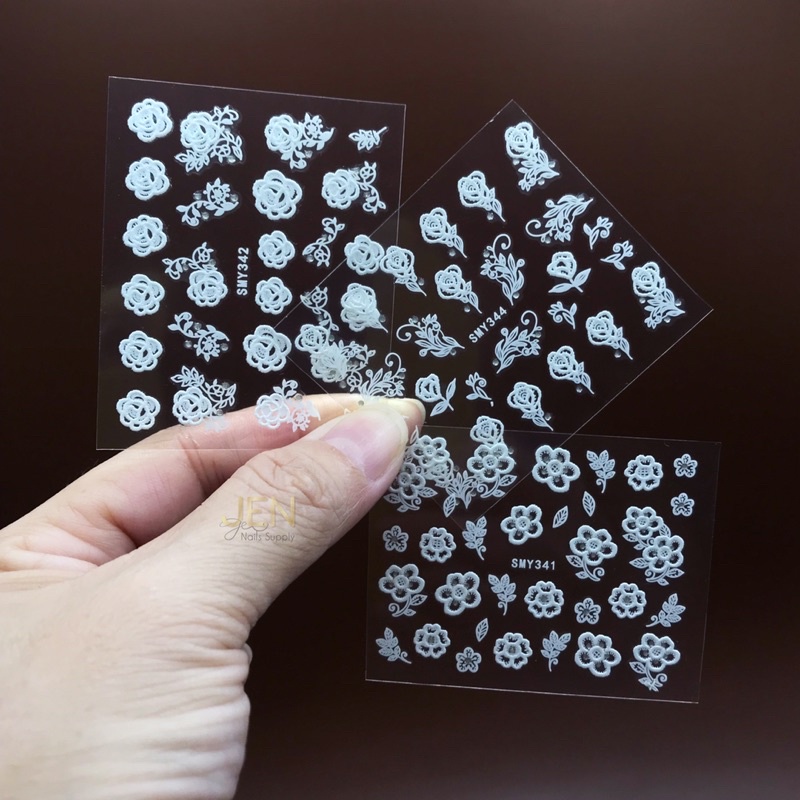 Sticker dán móng hoa lá trắng 3d-hình dán nail