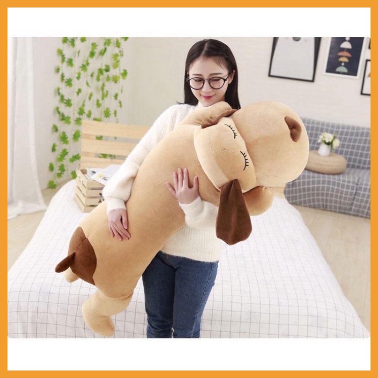 Gấu bông to gấu ôm thú nhồi bông con chó nằm dài mũi tim to mềm mịn giá rẻ size 90cm 1m1