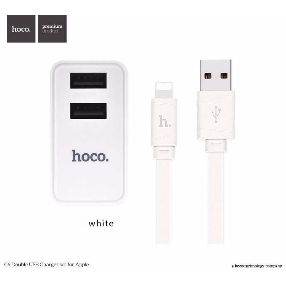 🌟CHÍNH HÃNG, Dây chống xoắn 🌟 Bộ Sạc Hoco C6 kèm cáp iphone lightning - micro ( củ sạc  2 cổng ) ( màu ngẫu nhiên )