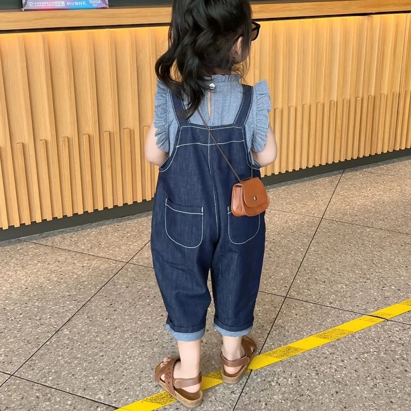 Quần Yếm Denim Ngắn Dáng Rộng Phong Cách Hàn Quốc Thời Trang Mùa Hè Cho Bé Gái